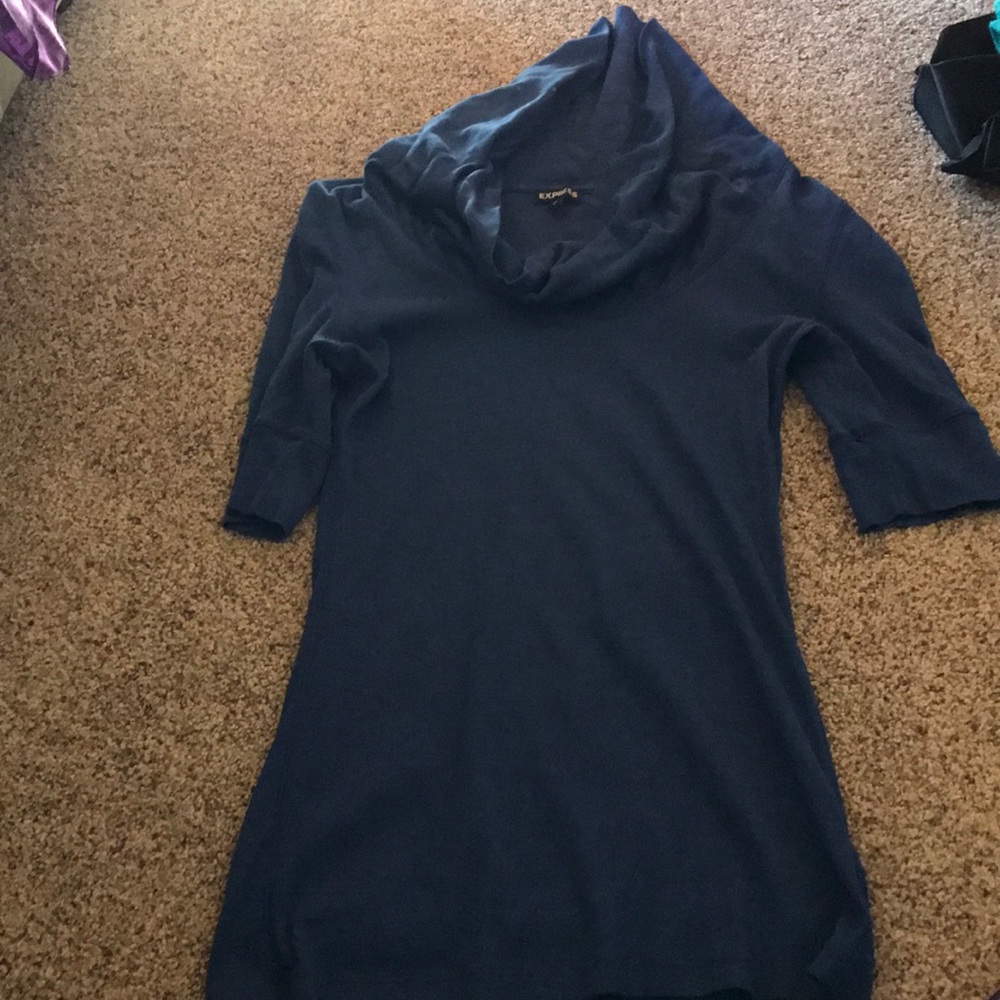 Blue express cowl neck 3/4 sleeve sweater shirt